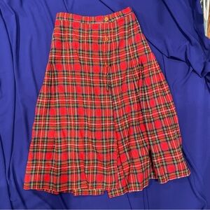 Lord & Taylor Red Plaid Midi Skirt